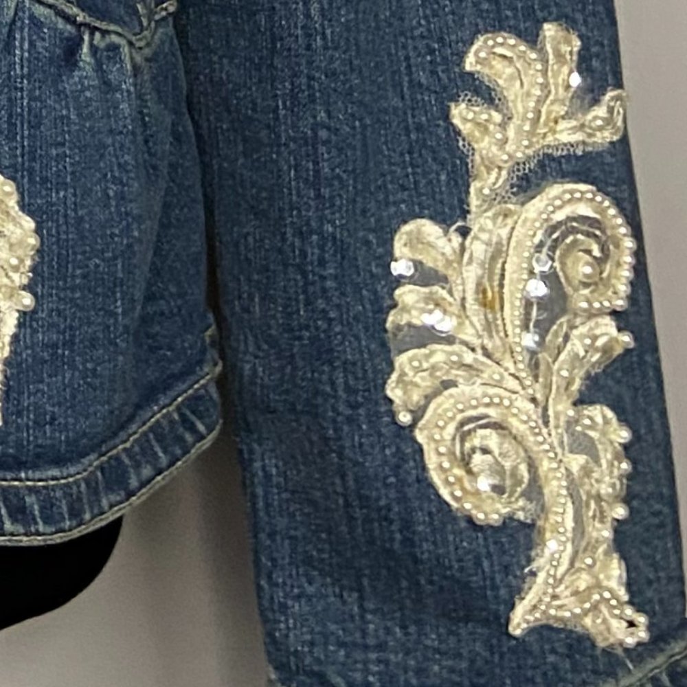 Upcycled Embellished Handstitched Bridal Vintage Lace Demin Jacket/Blazer S/M - Picture 6 of 14